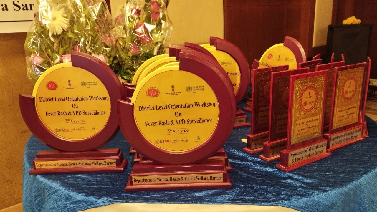 Felicitation of Healthcare workers at Jaipur for excellent work in the field of healthcare on Fever Rash & VPD Surveillance Year 2022